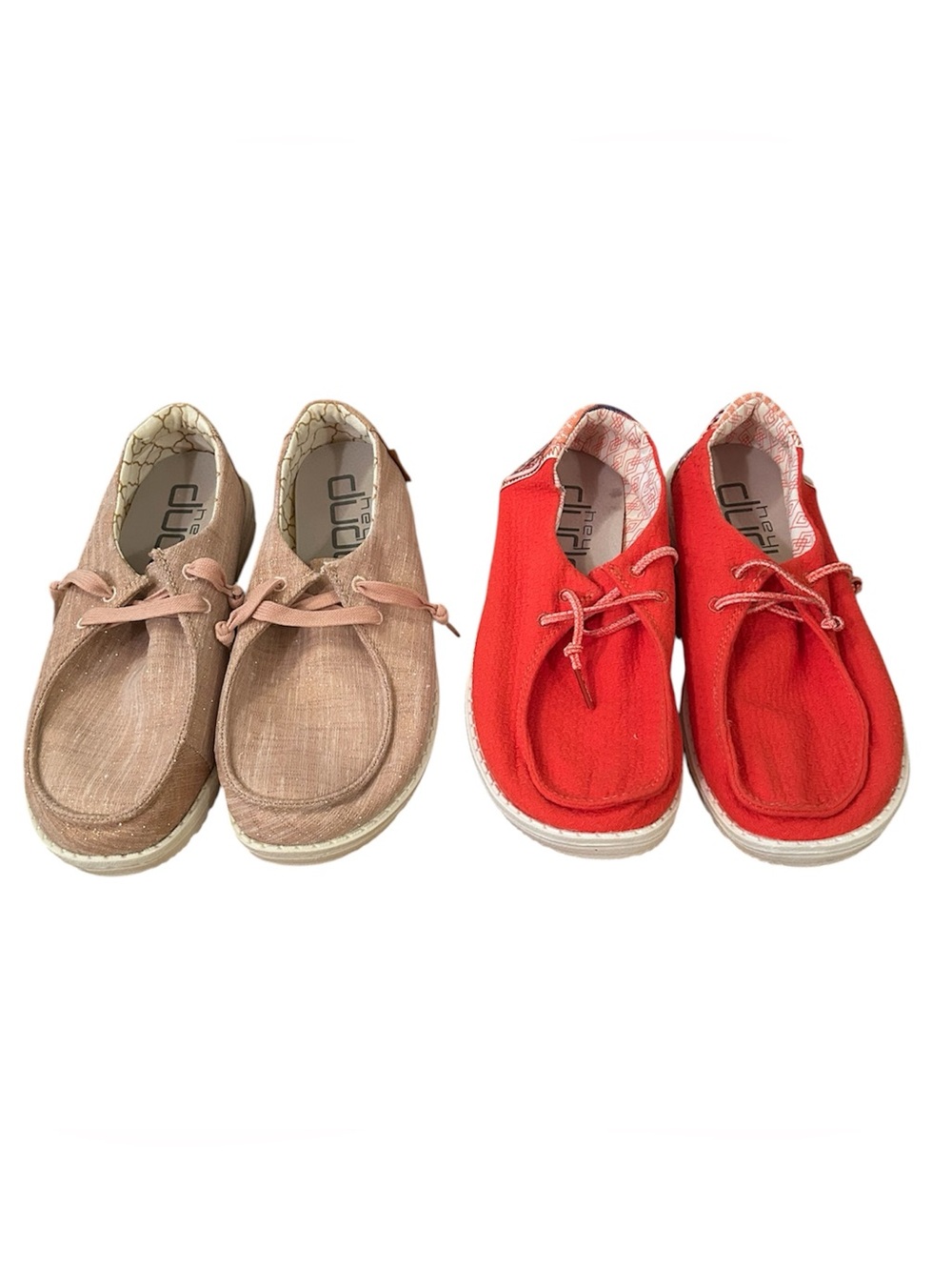 Hey dude Two Pairs of Women’s Size 7 Coral and Glitter Pink Slip on Wendy Shoes